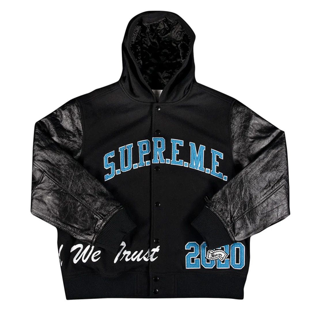 Supreme King Hooded Varsity Jacket Black
