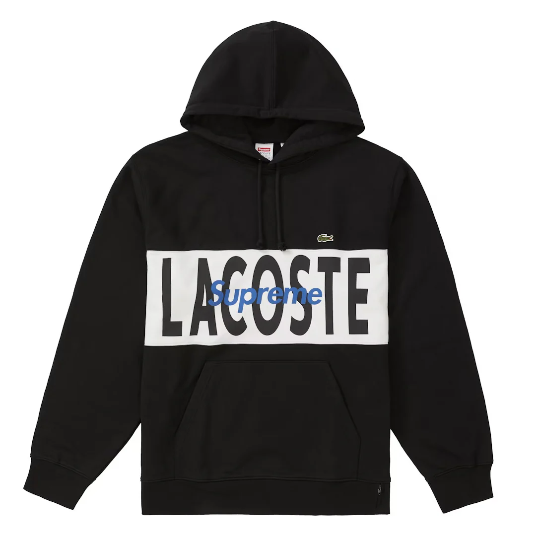 Supreme LACOSTE Logo Panel Hoodie Black