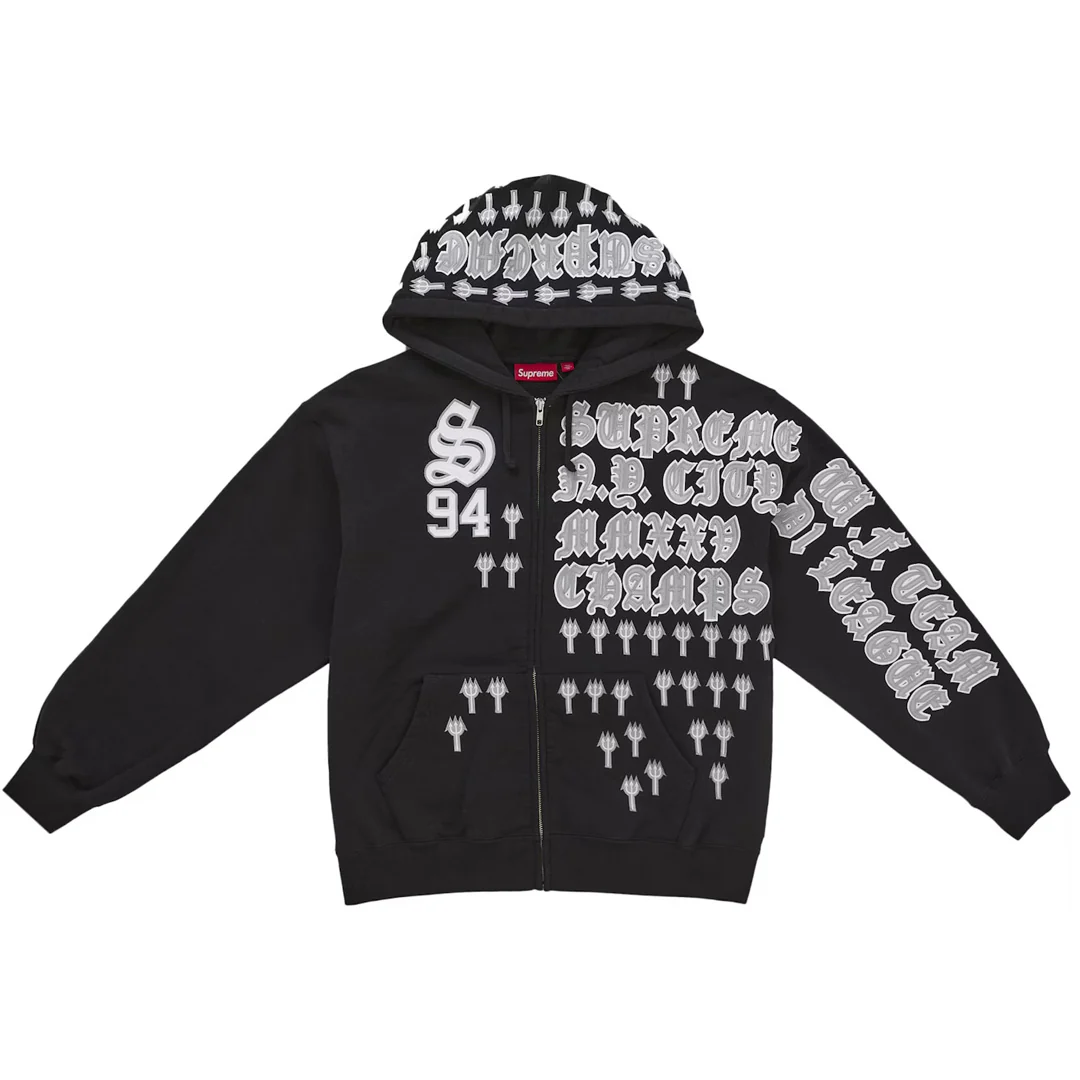 Supreme League Champs Zip Up Hoodie Black