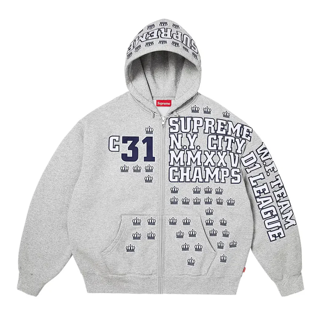 Supreme League Champs Zip Up Hoodie Grey