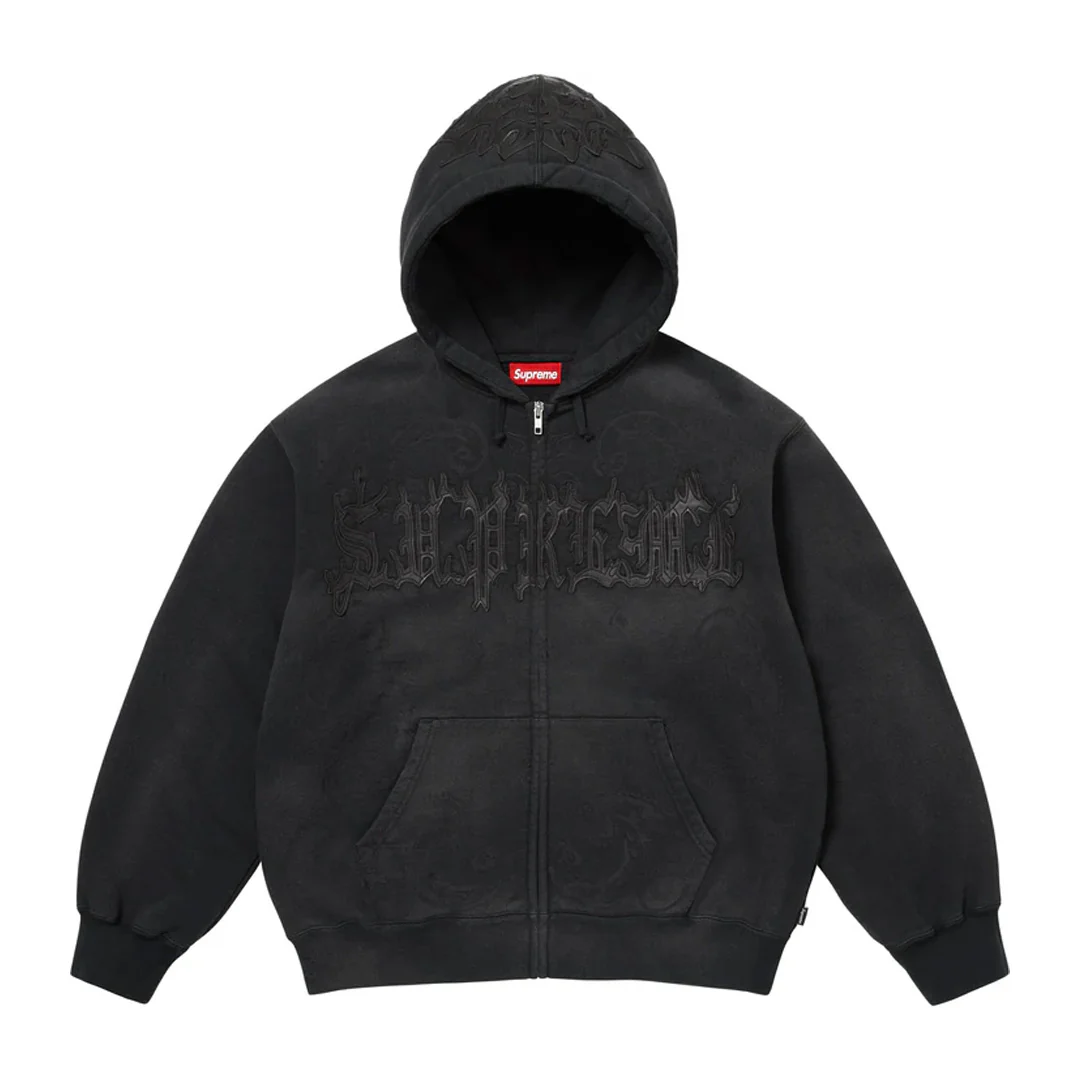 Supreme Leather Applique Zip Up Black