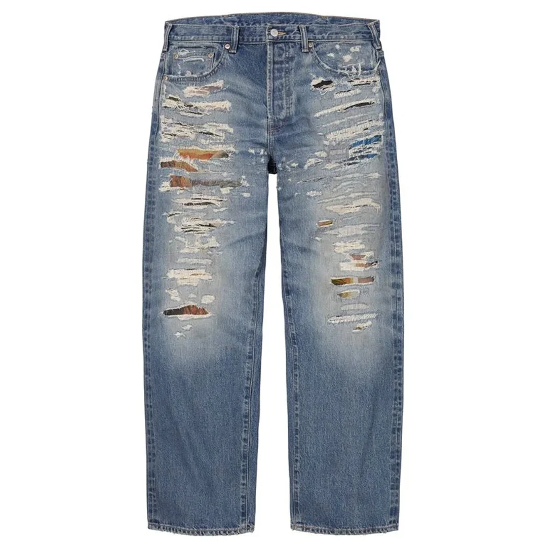 Supreme MM6 Maison Margiela Blue Distressed Loose Fit Selvedge Jean