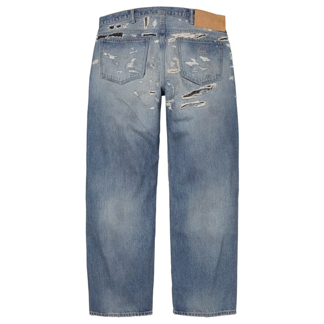 Supreme MM6 Maison Margiela Blue Distressed Loose Fit Selvedge Jean - Image 2
