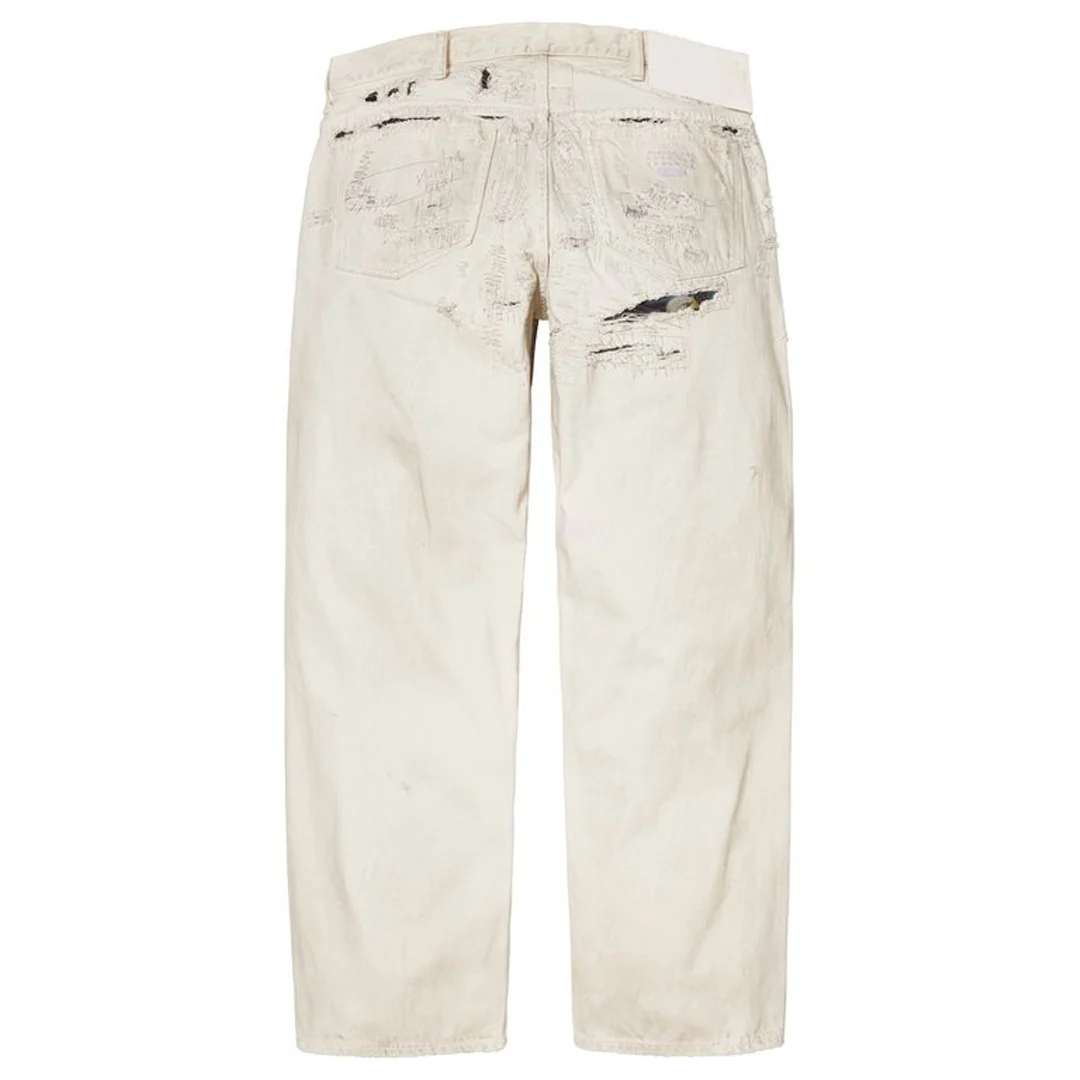 Supreme MM6 Maison Margiela White Distressed Loose Fit Selvedge Jean - Image 2