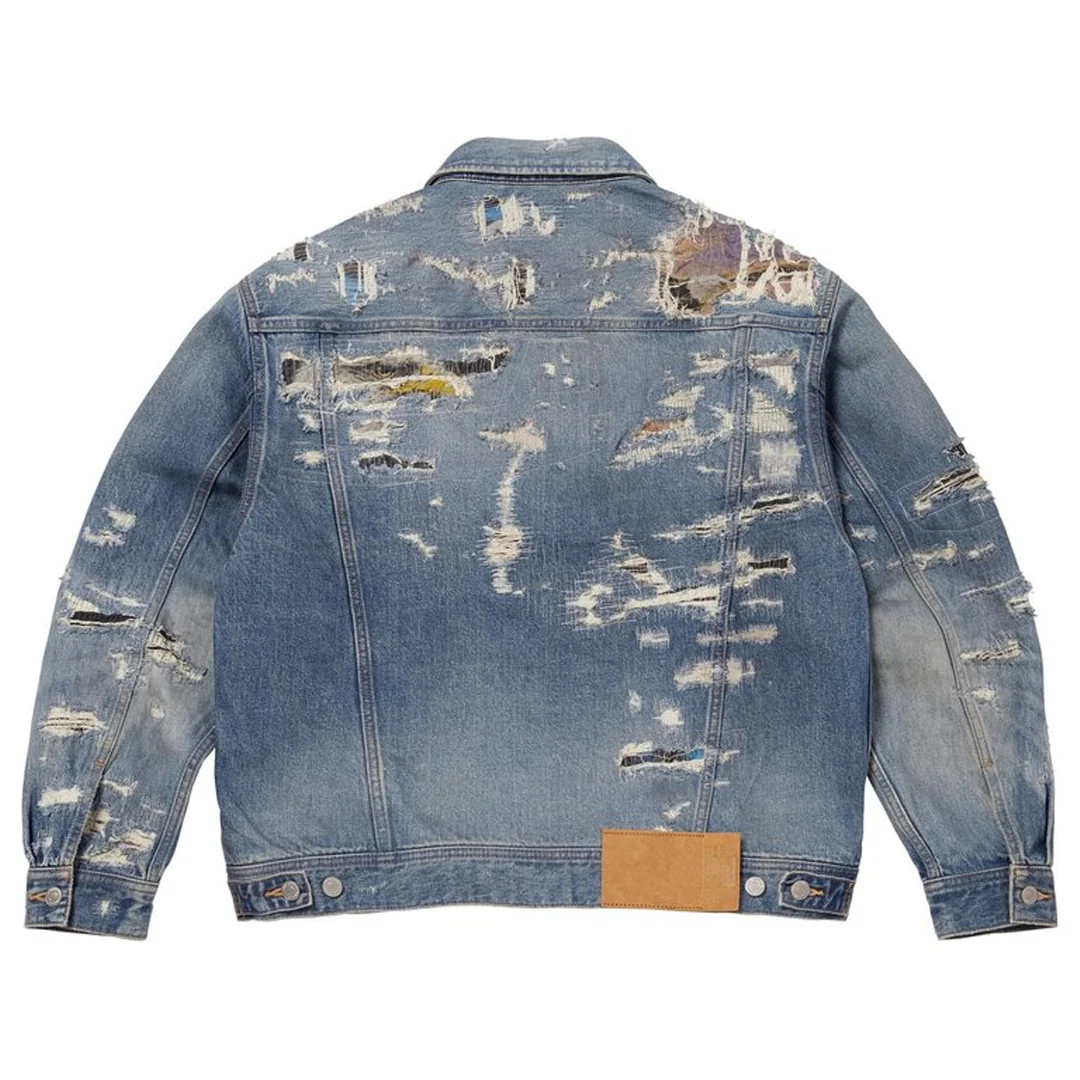 Supreme x MM6 Maison Margiela Blue Distressed Selvedge Denim Trucker Jacket - Image 2