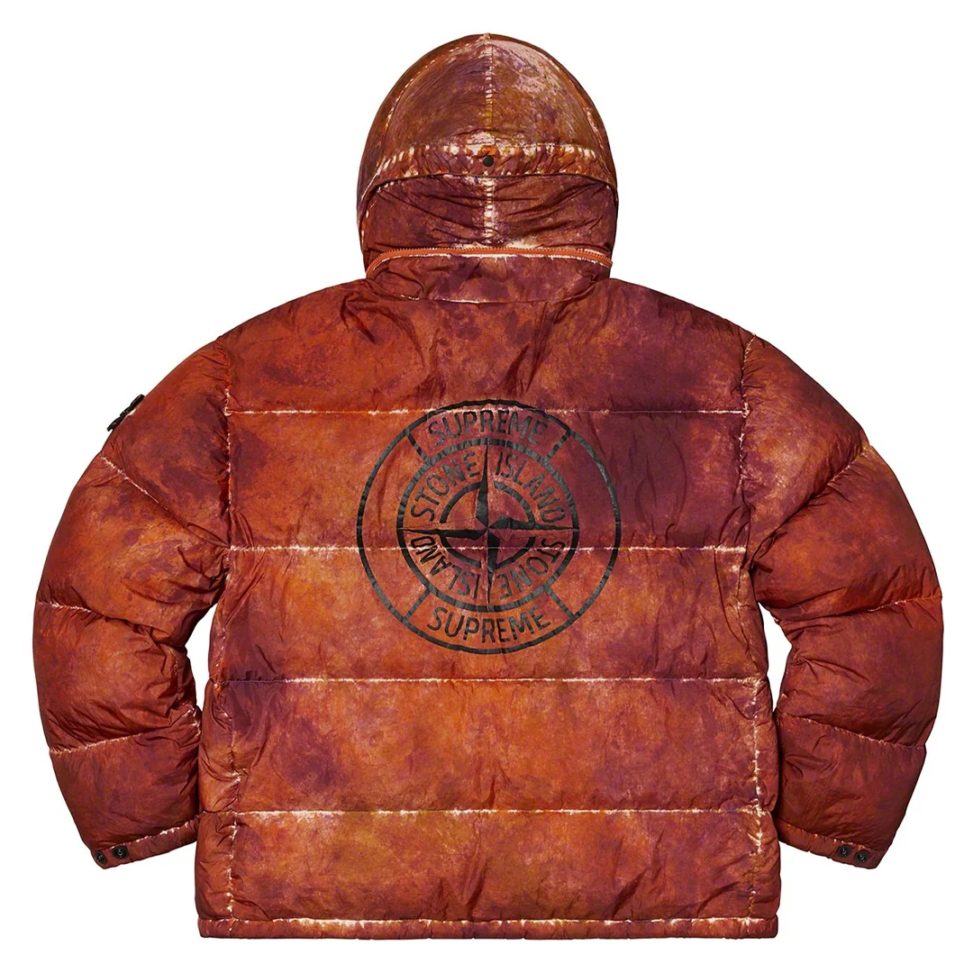 Supreme x Stone Island Painted Camo Crinkle Down Jacket Coral - Image 2