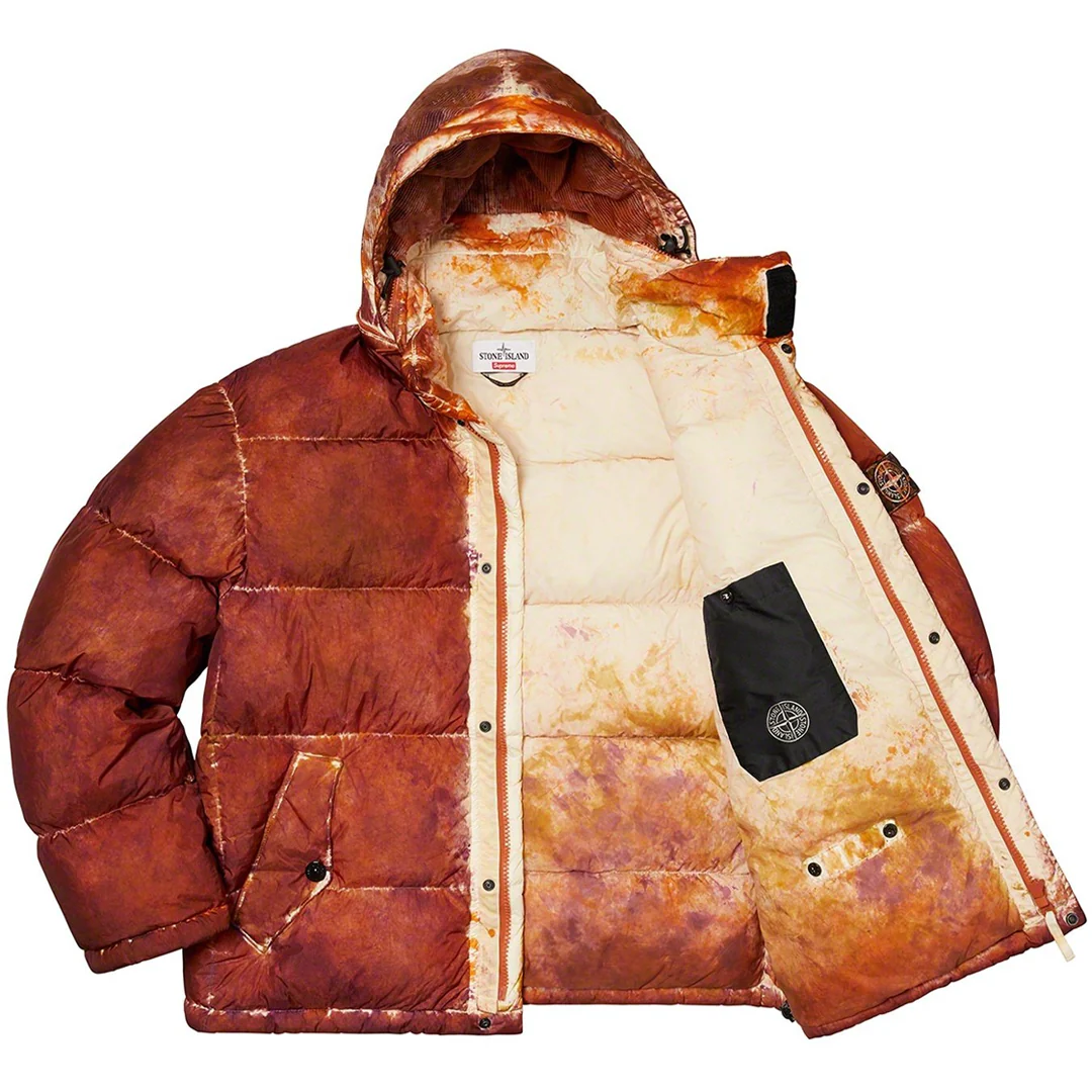 Supreme x Stone Island Painted Camo Crinkle Down Jacket Coral - Image 3
