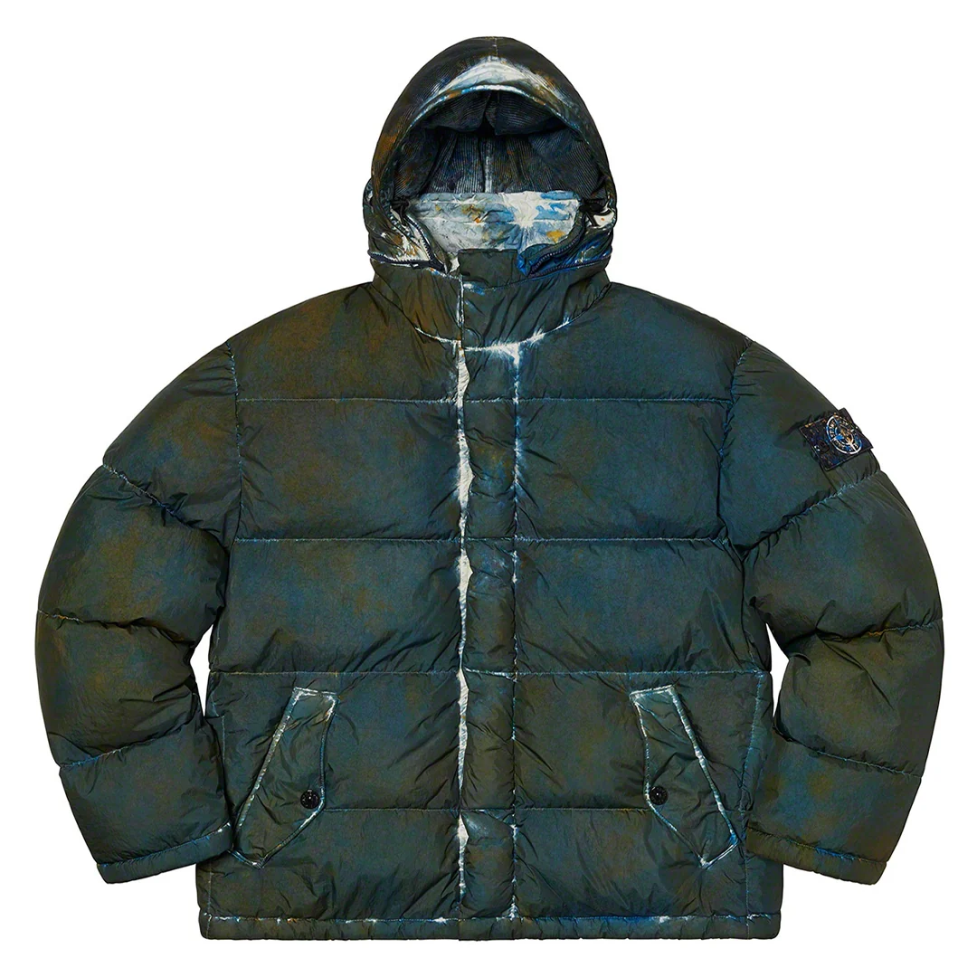 Supreme x Stone Island Painted Camo Crinkle Down Jacket Dark Teal